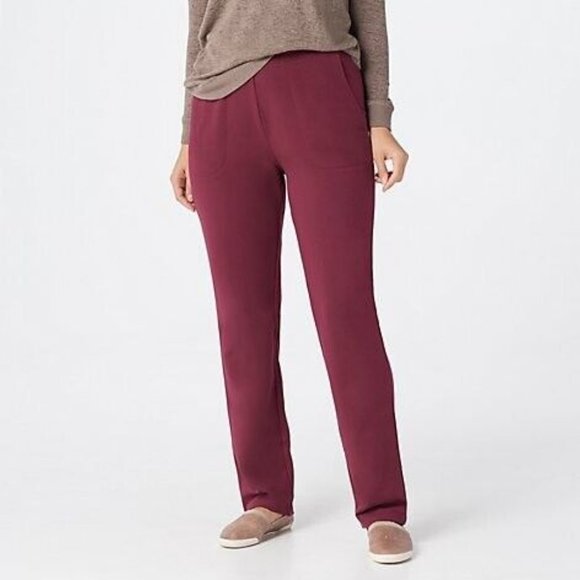 NWT DENIM & CO. ACTIVE FRENCH TERRY PULL-ON PANTS DARK BURGUNDY XS (TALL) - Picture 2 of 7
